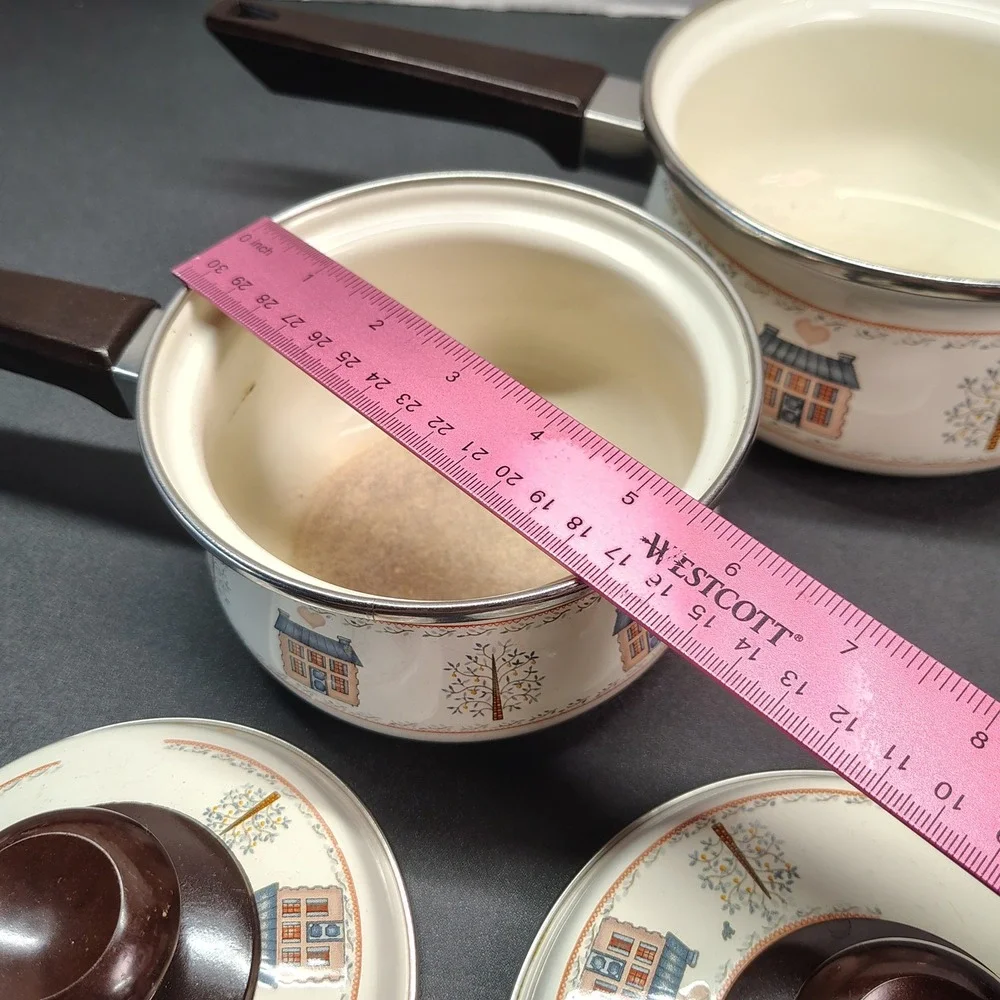 Vintage Rare Enamel Saucepan Set (Cottagecore Country House)